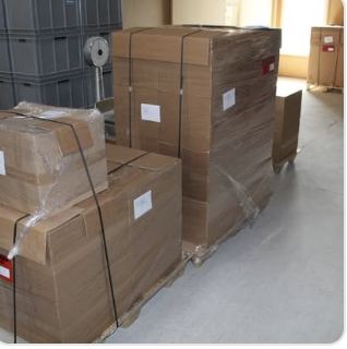 Pallets of finished KREA Swiss units ready to ship